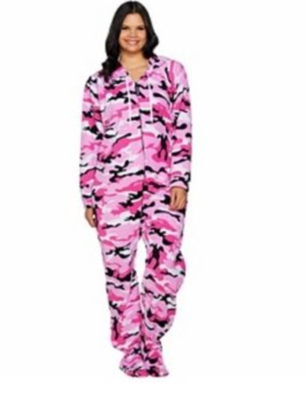 Pink Camo Fleece Hooded Onesie
